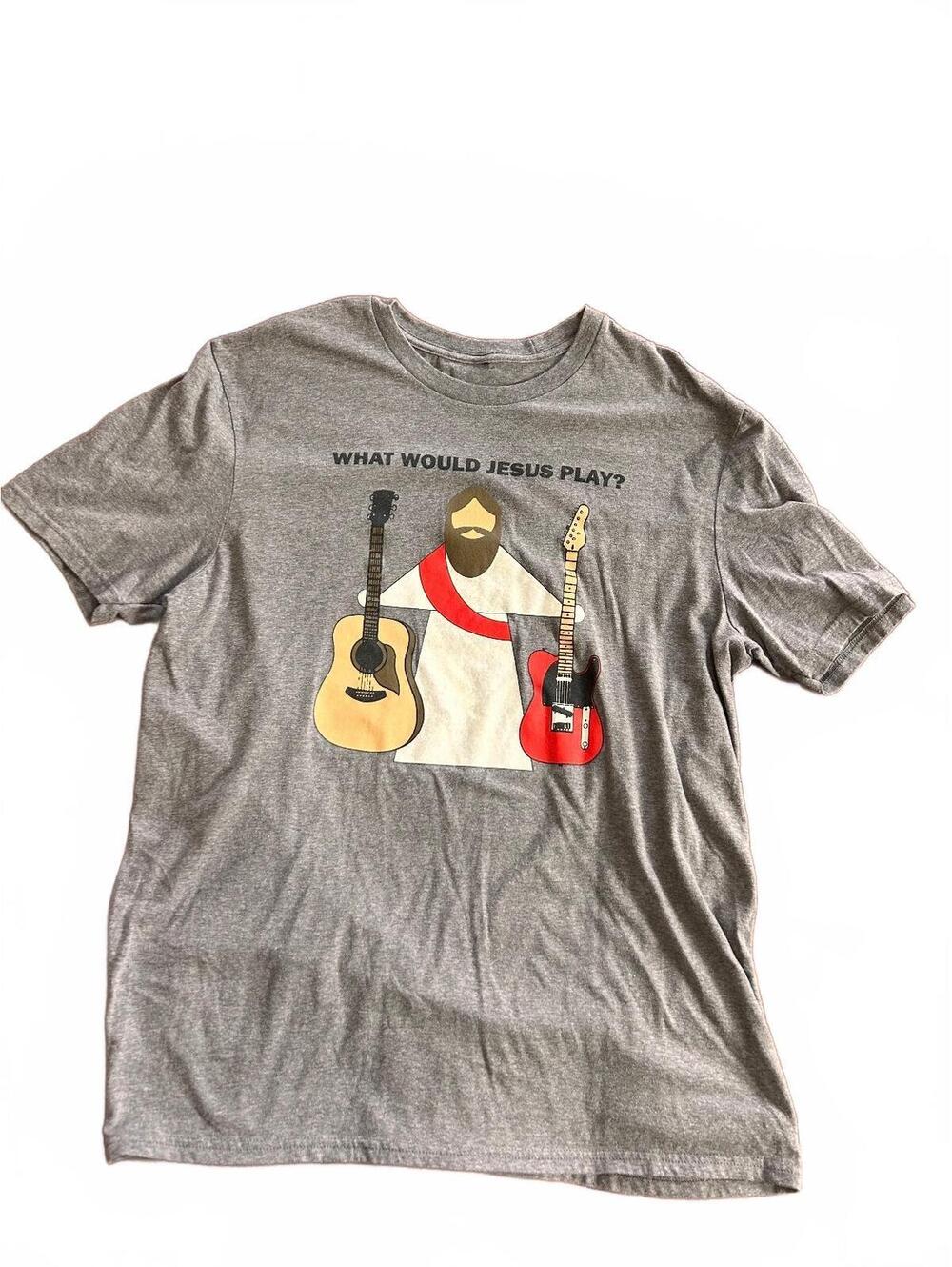District Gray Graphic T-Shirt with 'What Would Jesus Play?' Design Large/XL